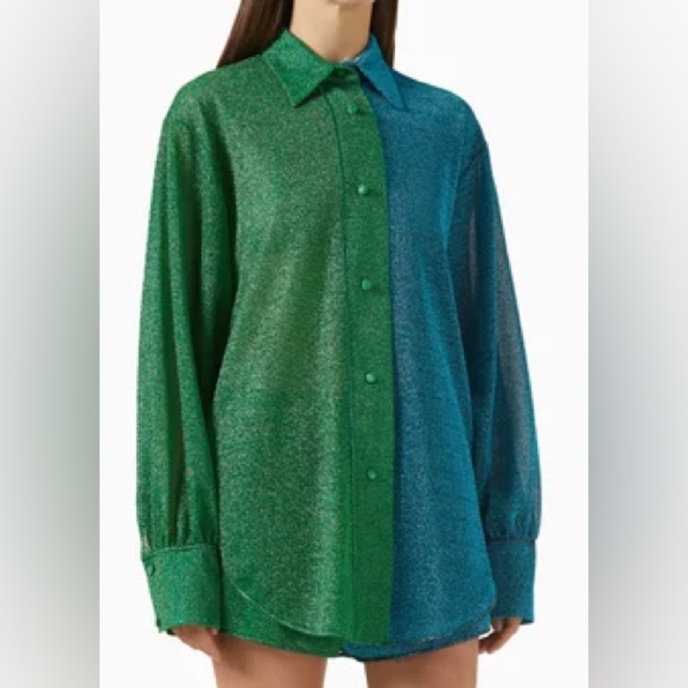Oseree Green and Blue Button Down Shirt - Picture 2 of 4